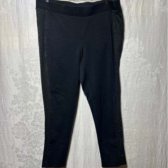 Lane Bryant Leggings 18 Black Floral Embossed Stripe Detail Casual Workout Yoga - Picture 1 of 10